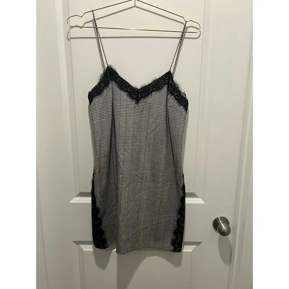 Zara Trafaluc Houndstooth Lace Trim Slip Mini Dress NWT Sz S - Picture 1 of 10